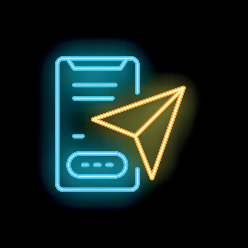 Neon icon of smartphone sending a message vector