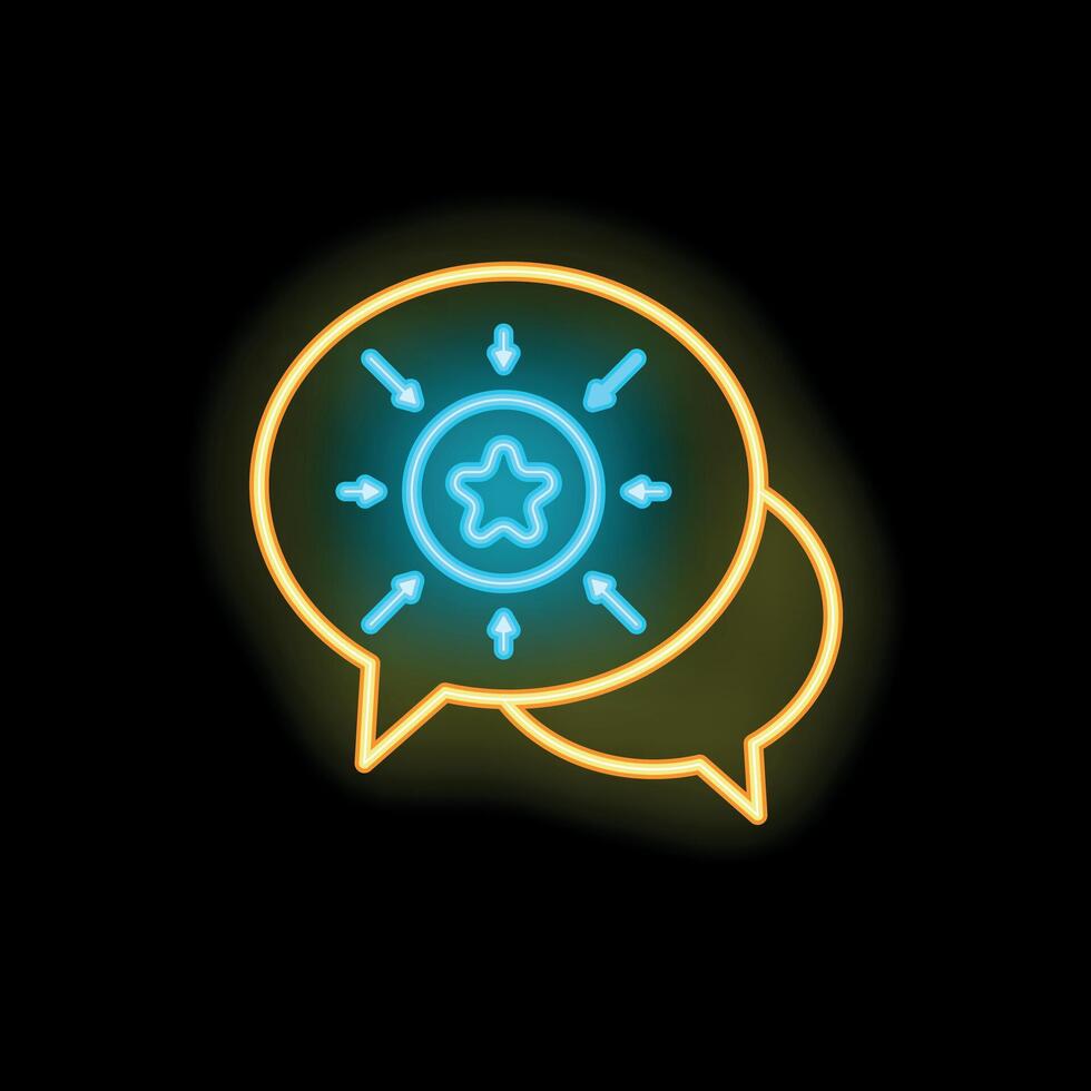 Neon icon of speech bubbles showing convergent thinking vector