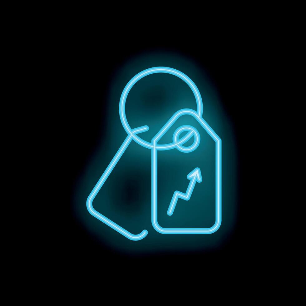 Neon blue tags showing upward trend on black background vector