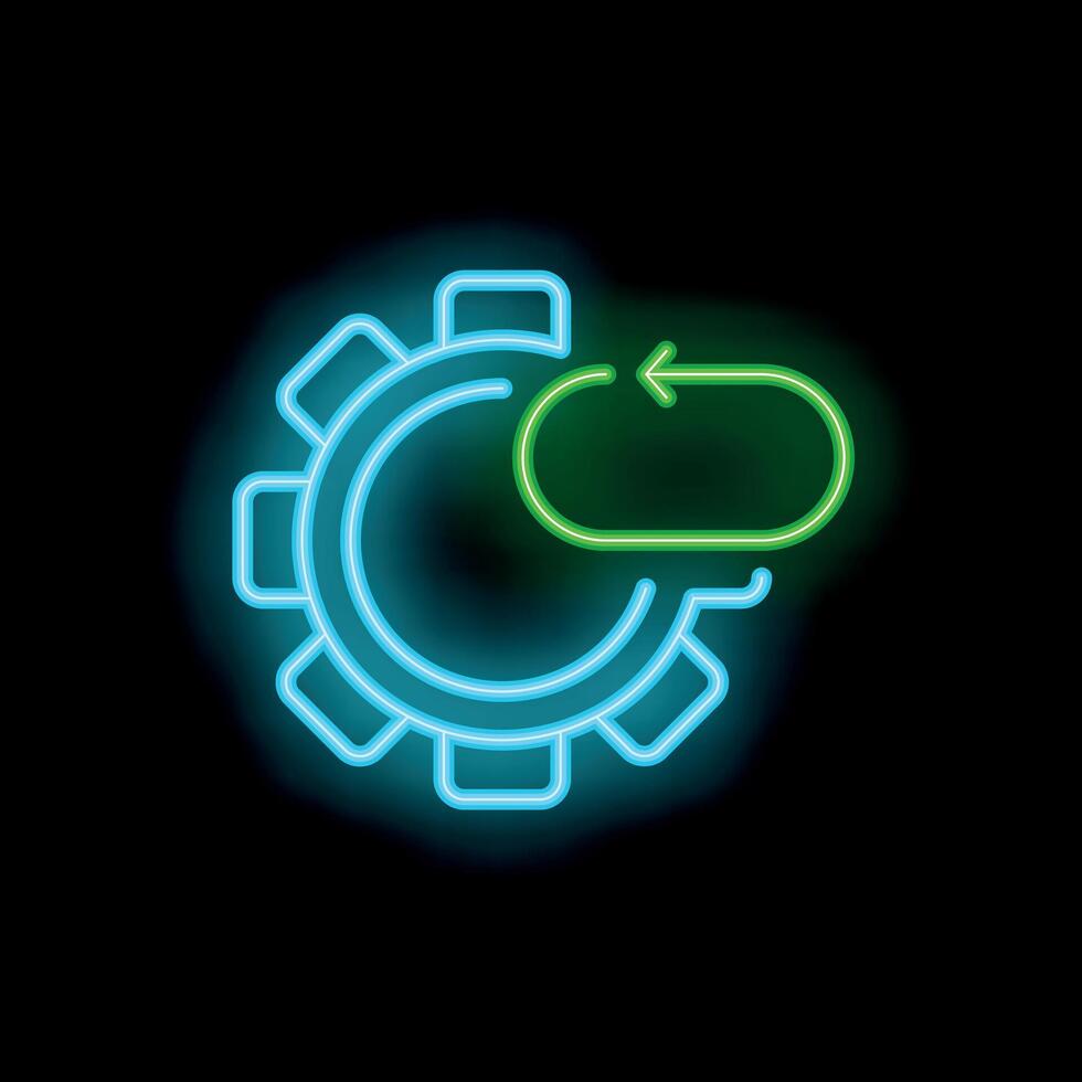 Neon green refresh arrow wrapping around blue gear on black background vector