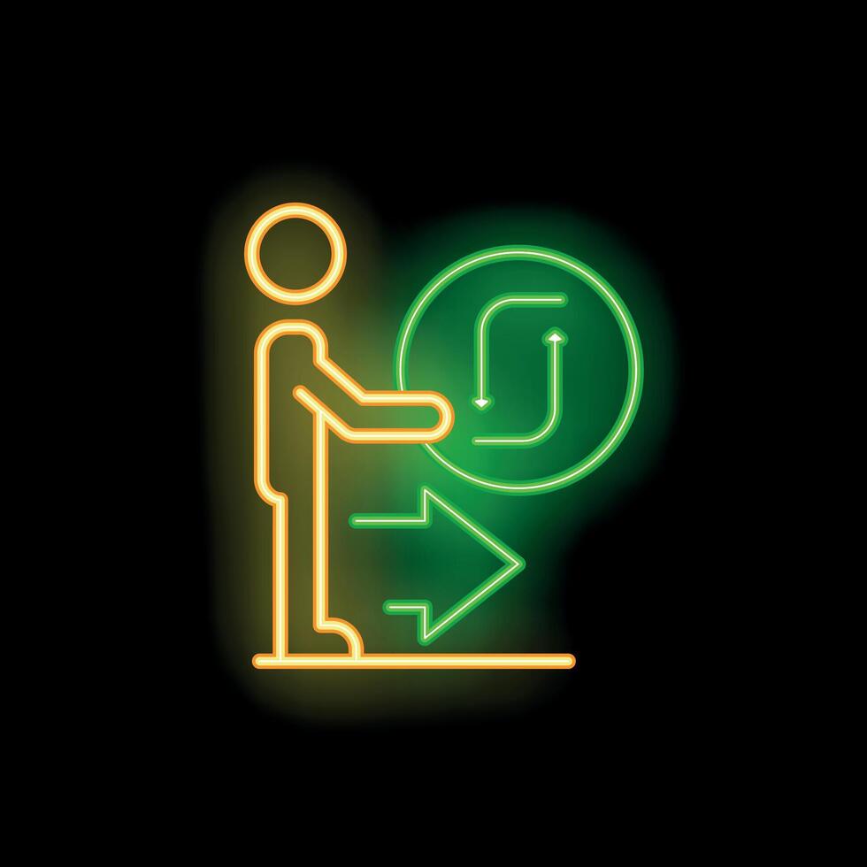 Businessman choosing right path following recycling sign neon style icon vector