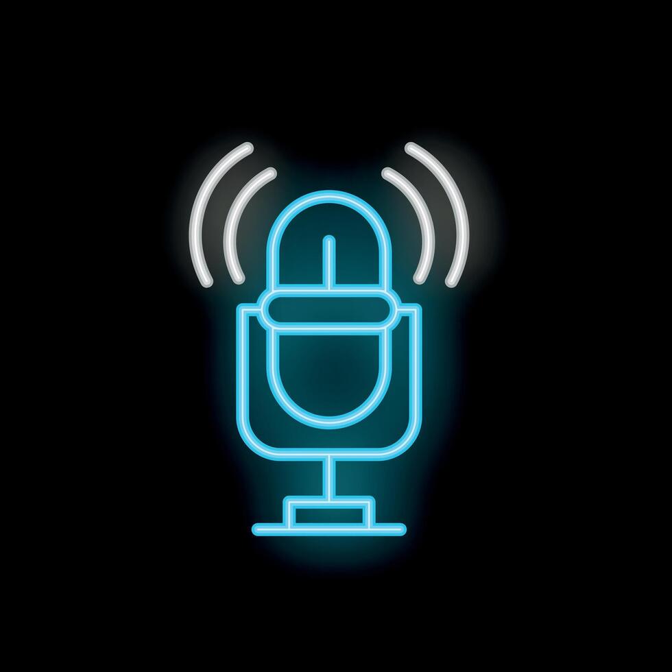 Neon microphone icon glowing on dark background vector
