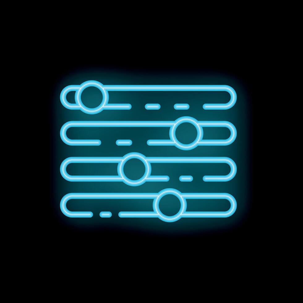 Blue neon equalizer icon glowing on dark background vector