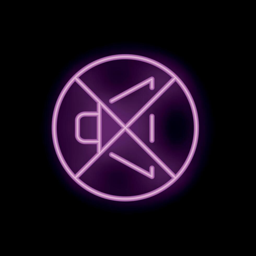 Neon sign showing crossed out sound icon on black background vector