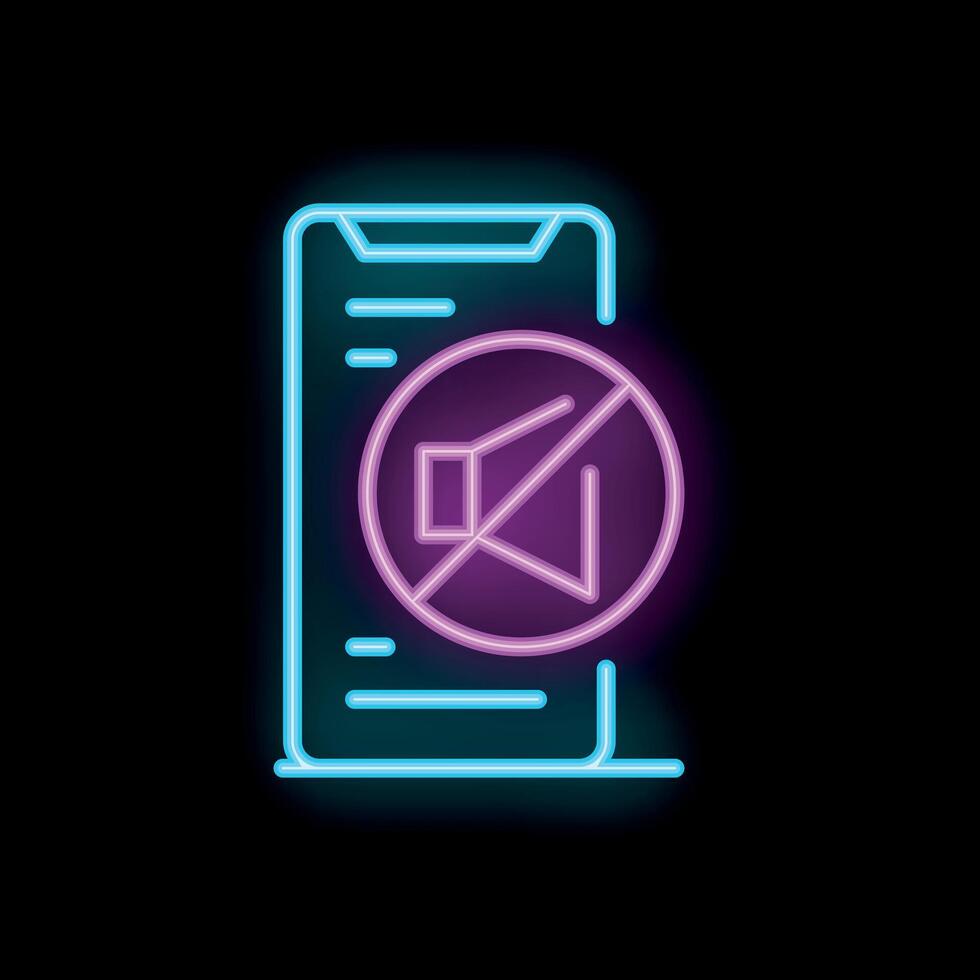 Neon icon of smartphone showing mute mode sign vector