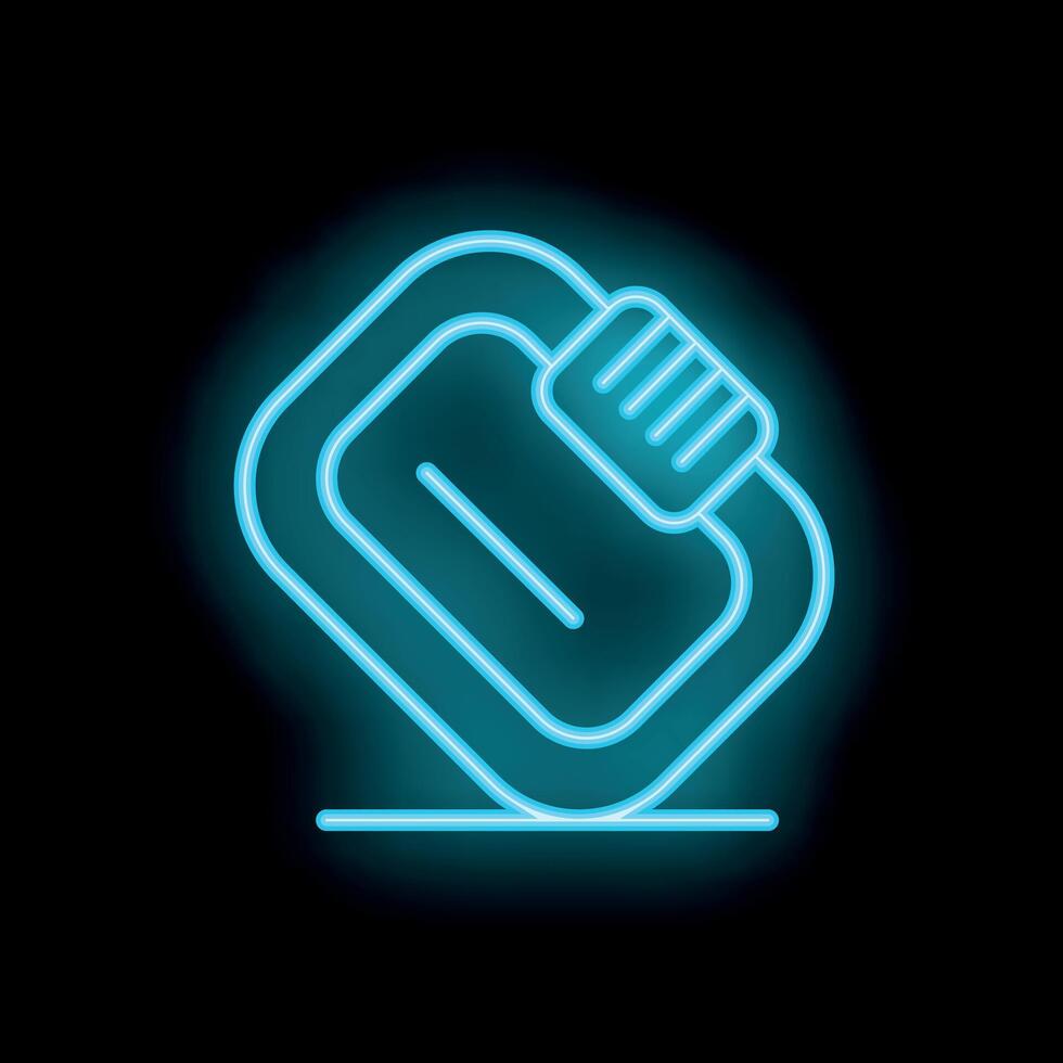 Neon blue carabiner glowing on dark background vector