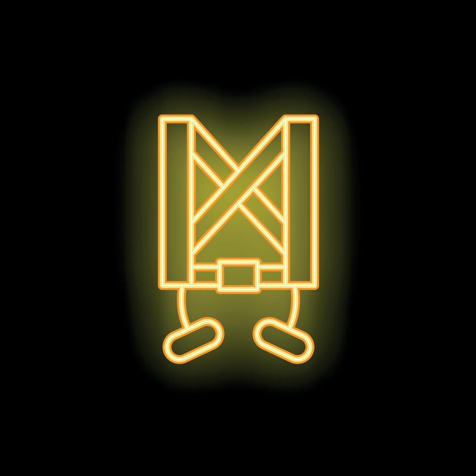 Neon safety harness icon glowing on dark background vector