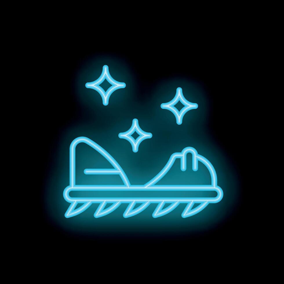 Neon sign of futuristic vehicle flying through stars vector