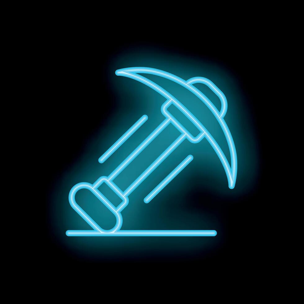Glowing neon pickaxe striking ground mining illustration vector