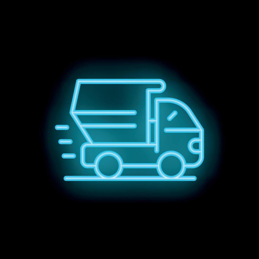 Neon style icon of dump truck moving fast vector