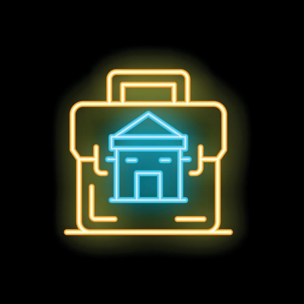 Neon icon of a house inside a briefcase representing work from home vector