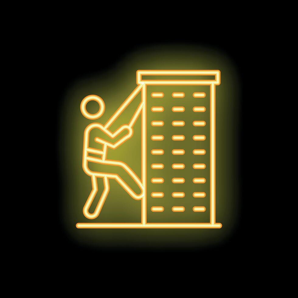 Man climbing up a wall with neon light effect vector