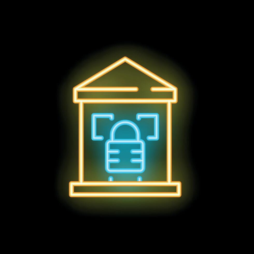 Neon bank icon representing financial security and online banking vector