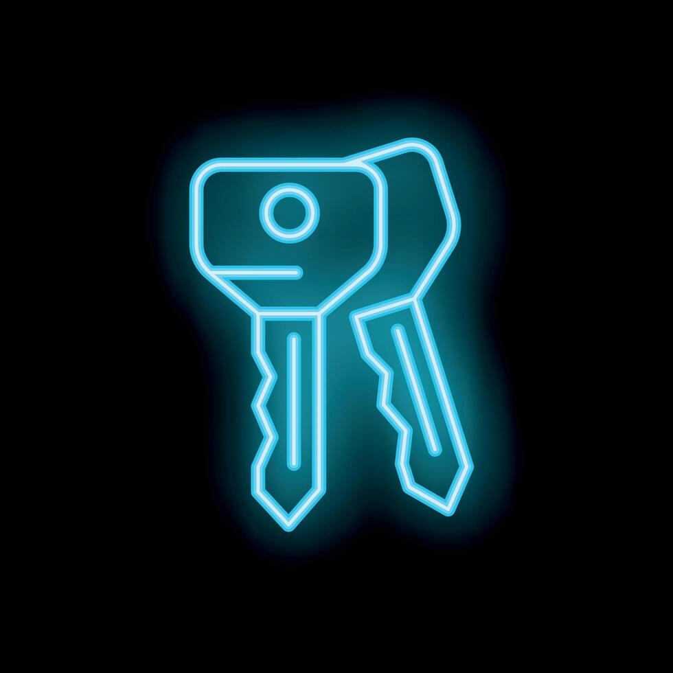 Glowing neon keys sign on black background vector