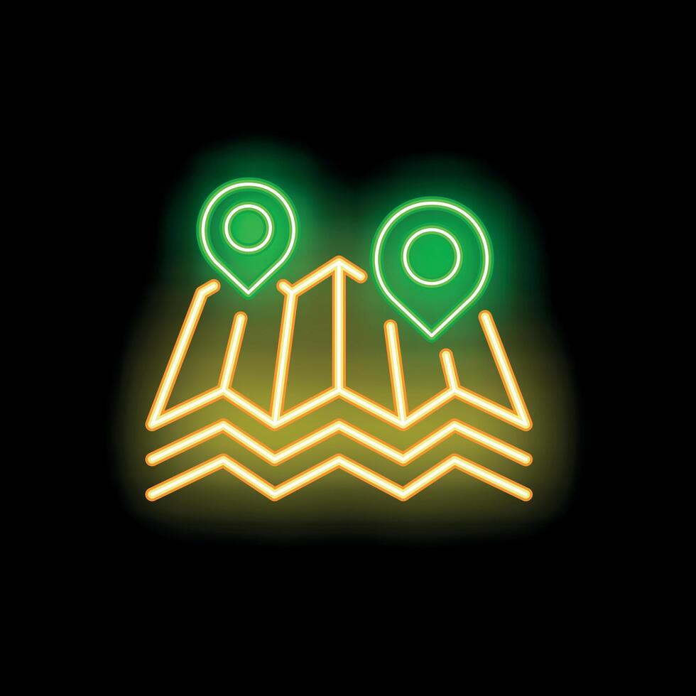 Neon sign showing location pins on a map vector