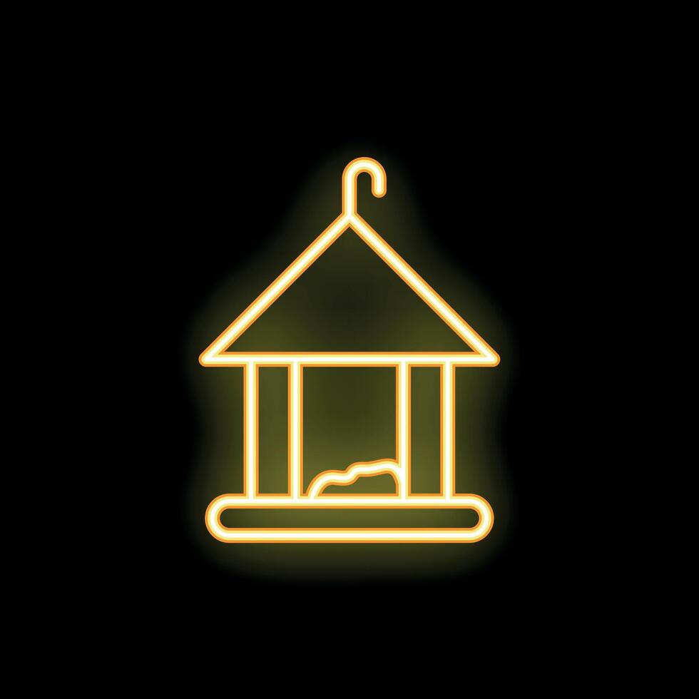Yellow neon icon of birdhouse hanging on black background vector