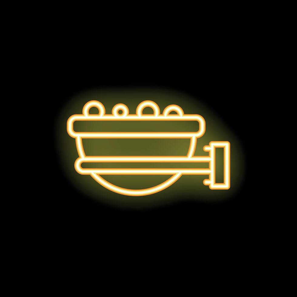 Neon sign of a mining cart full of gold on a black background vector