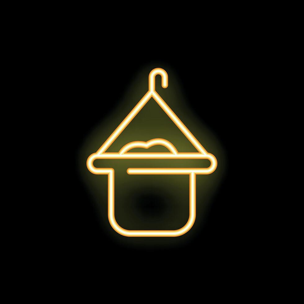 Neon yellow hanging pot with lid and handle icon on black background vector