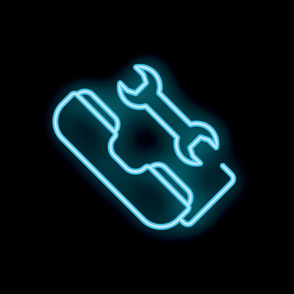 Neon icon of telephone handset with two wrenches showing concept of technical support vector