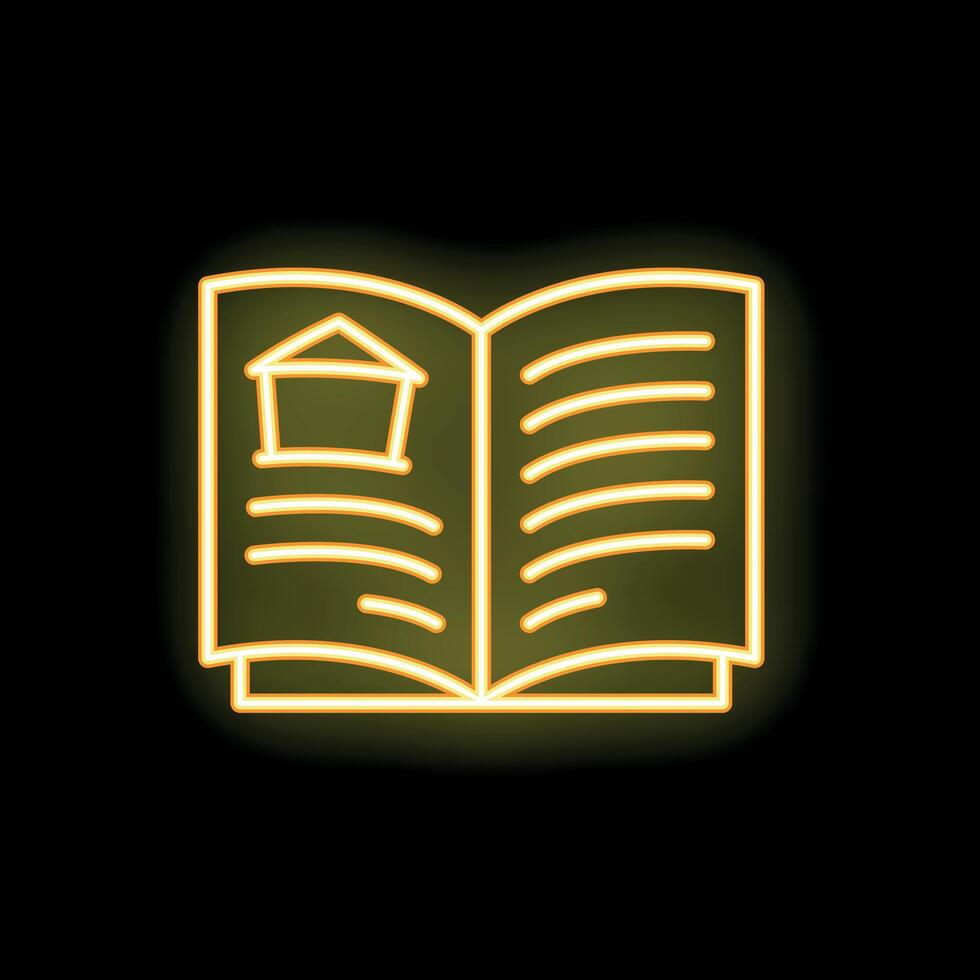 Open book with house drawing in neon light style vector
