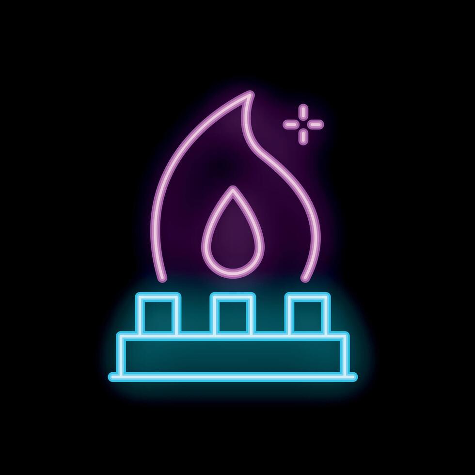 Neon style icon of gas burner with burning fire vector