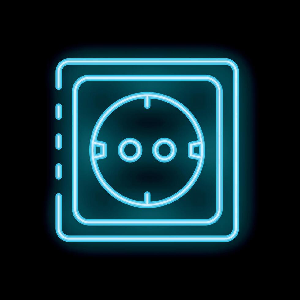 Blue neon light showing an european power socket on a black background vector