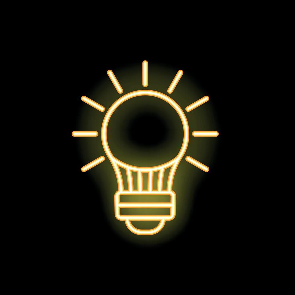 Neon lightbulb shining brightly on black background vector