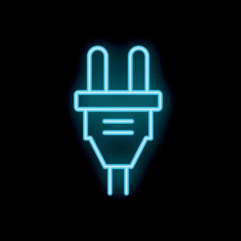 Blue neon sign showing an electric plug on black background vector