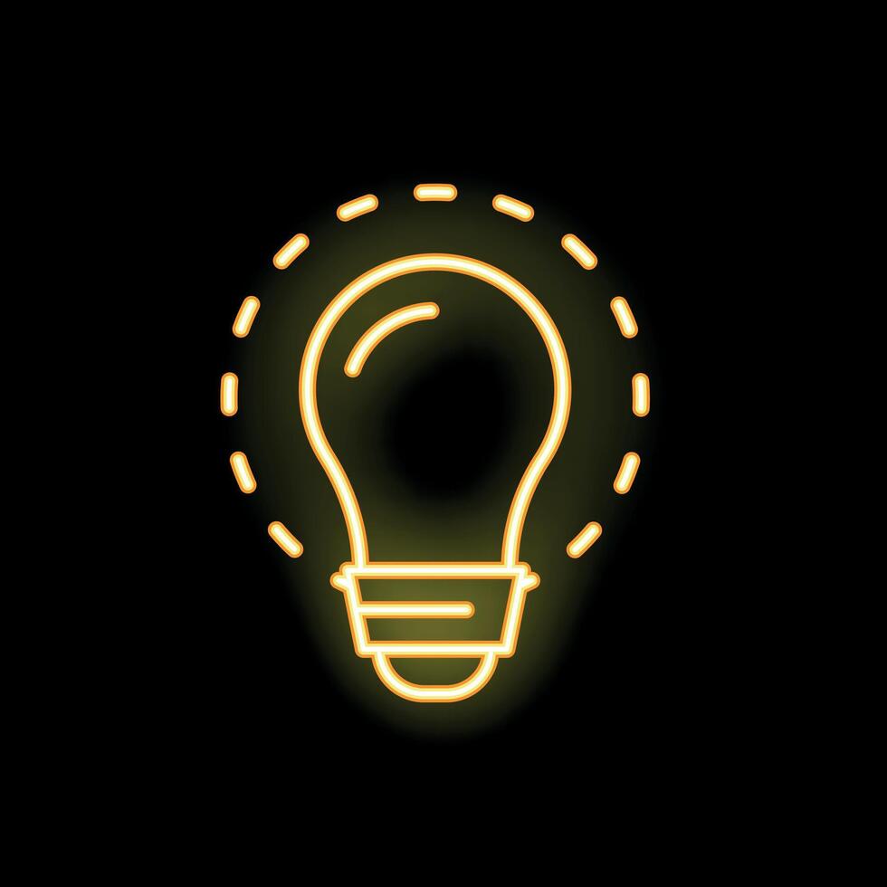 Yellow neon light bulb shining in the dark representing ideas vector