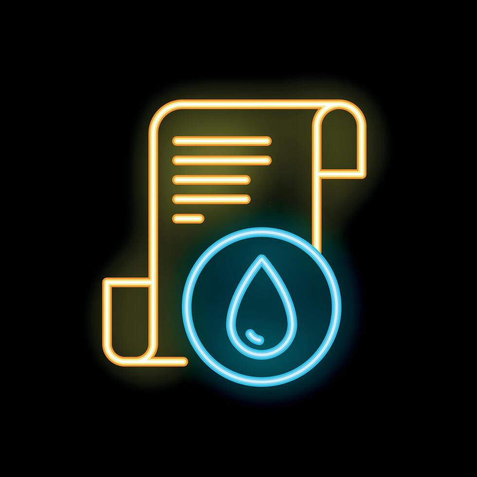 Neon icon of water meter reading document with drop symbol vector