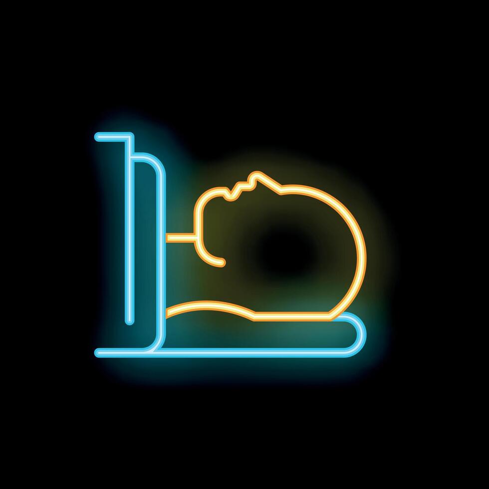 Neon sign of a patient lying in hospital bed with oxygen mask vector