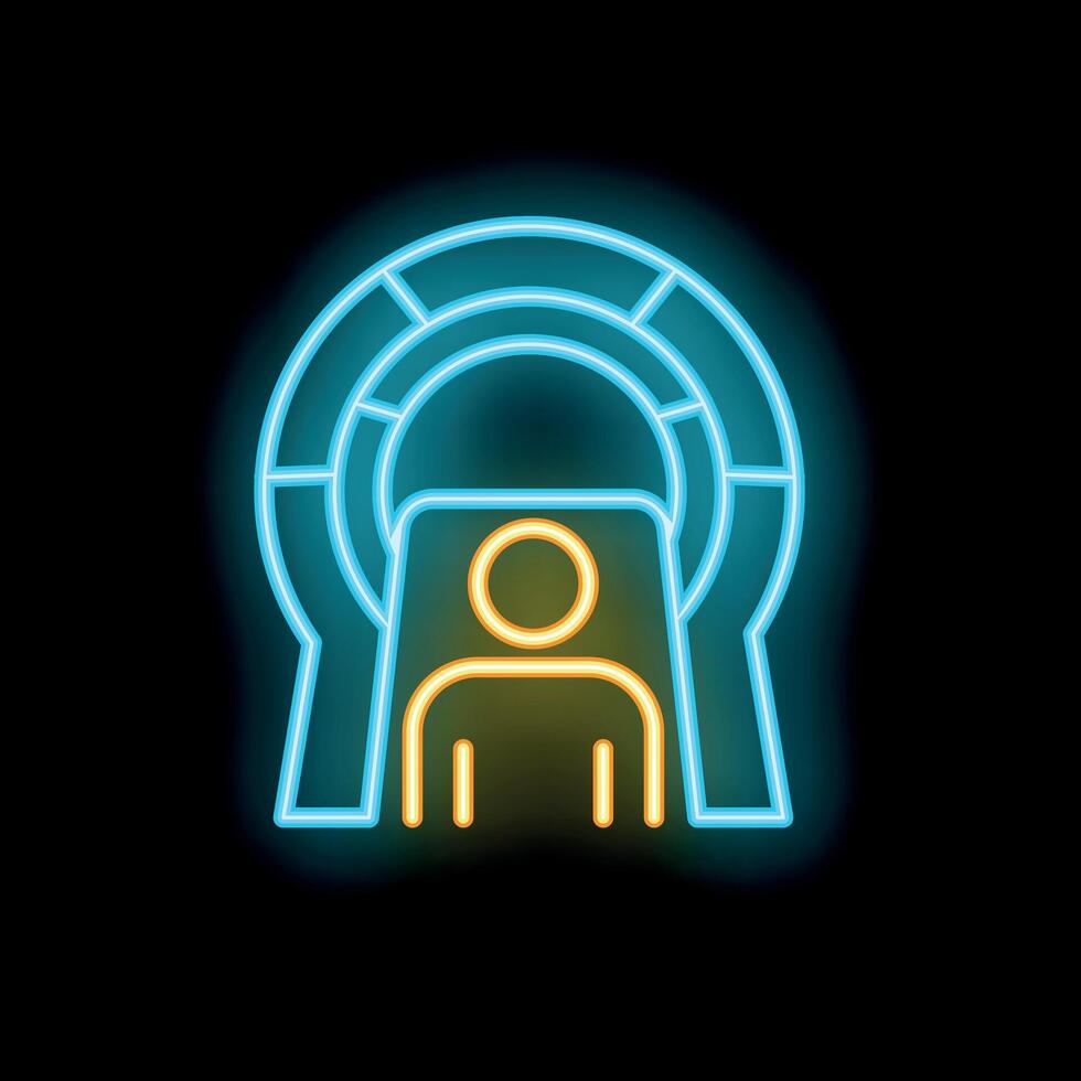 Neon icon of a patient undergoing a ct scan procedure vector