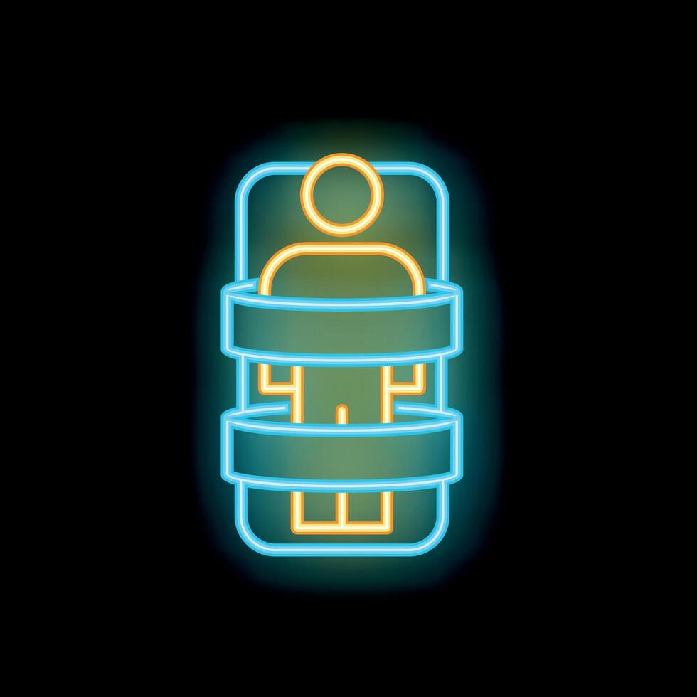 Neon sign representing a person lying down in a straightjacket restrained and trapped vector