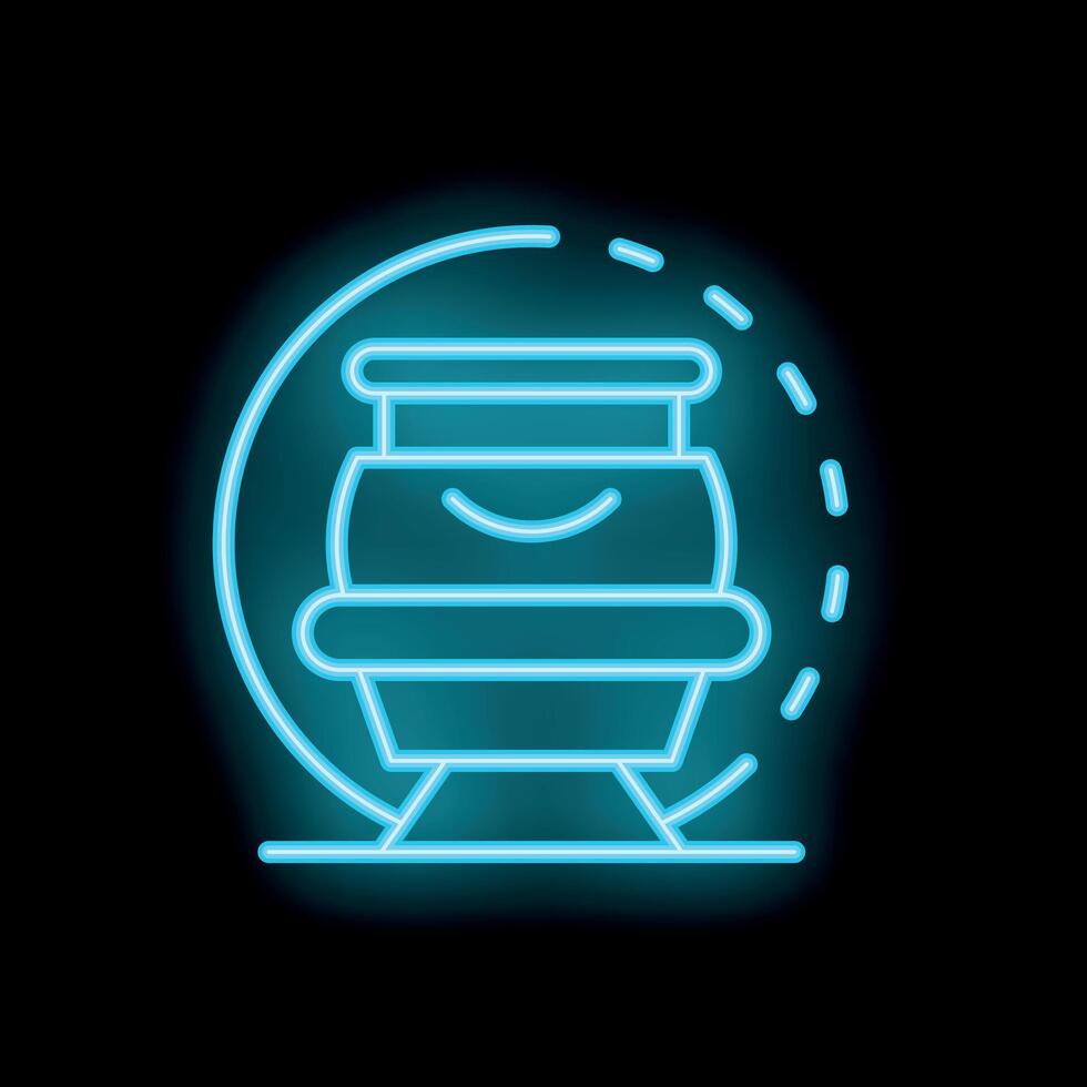 Neon icon of monorail train moving on magnetic track vector