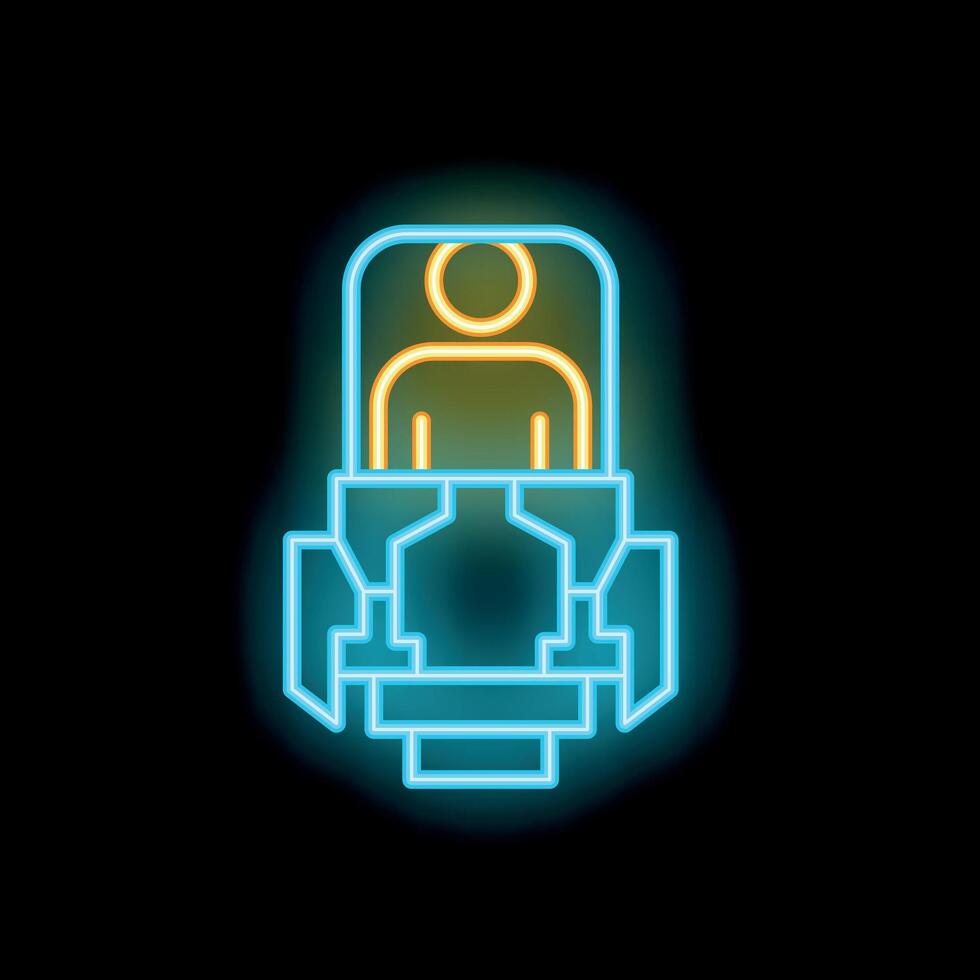 Neon icon of a person entering a futuristic teleportation device vector