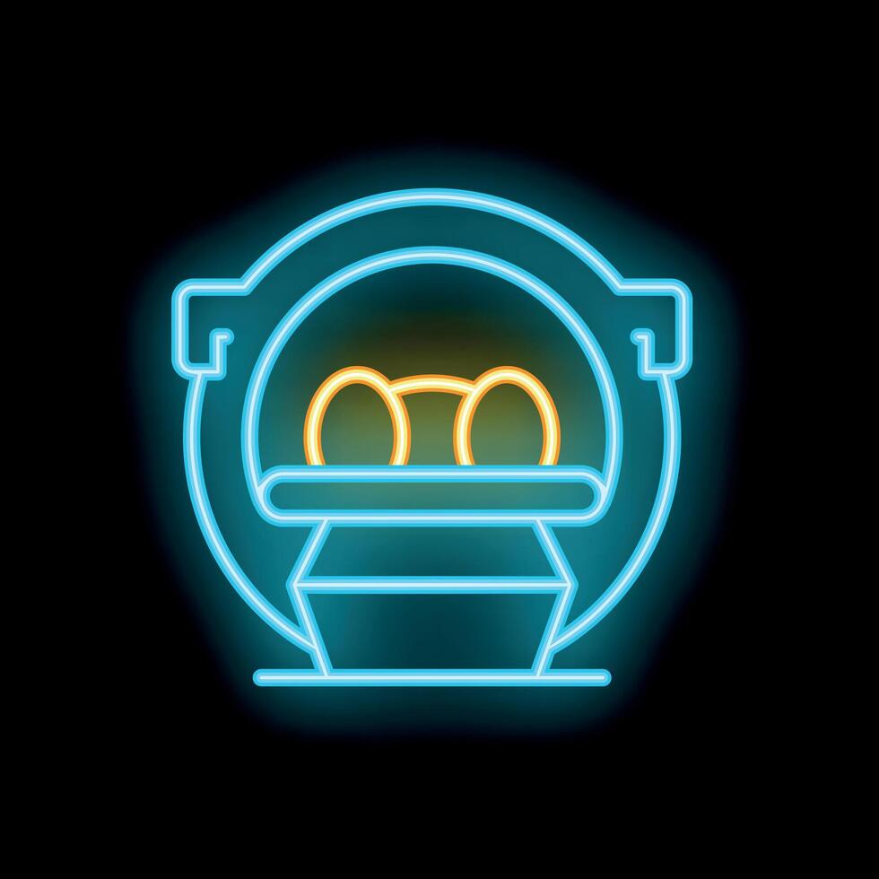 Glowing neon line icon of a tomography scanner, a medical device used for scanning vector