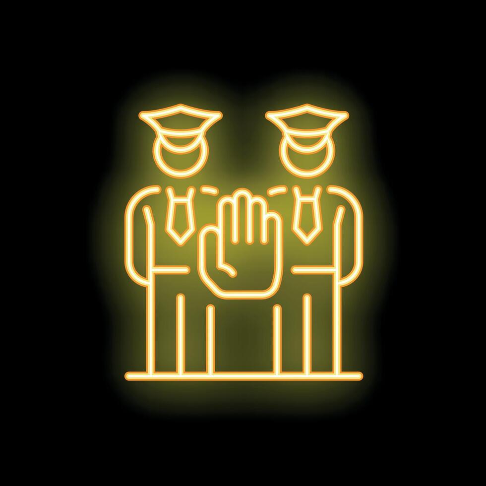 Neon sign of two police officers showing stop hand gesture vector
