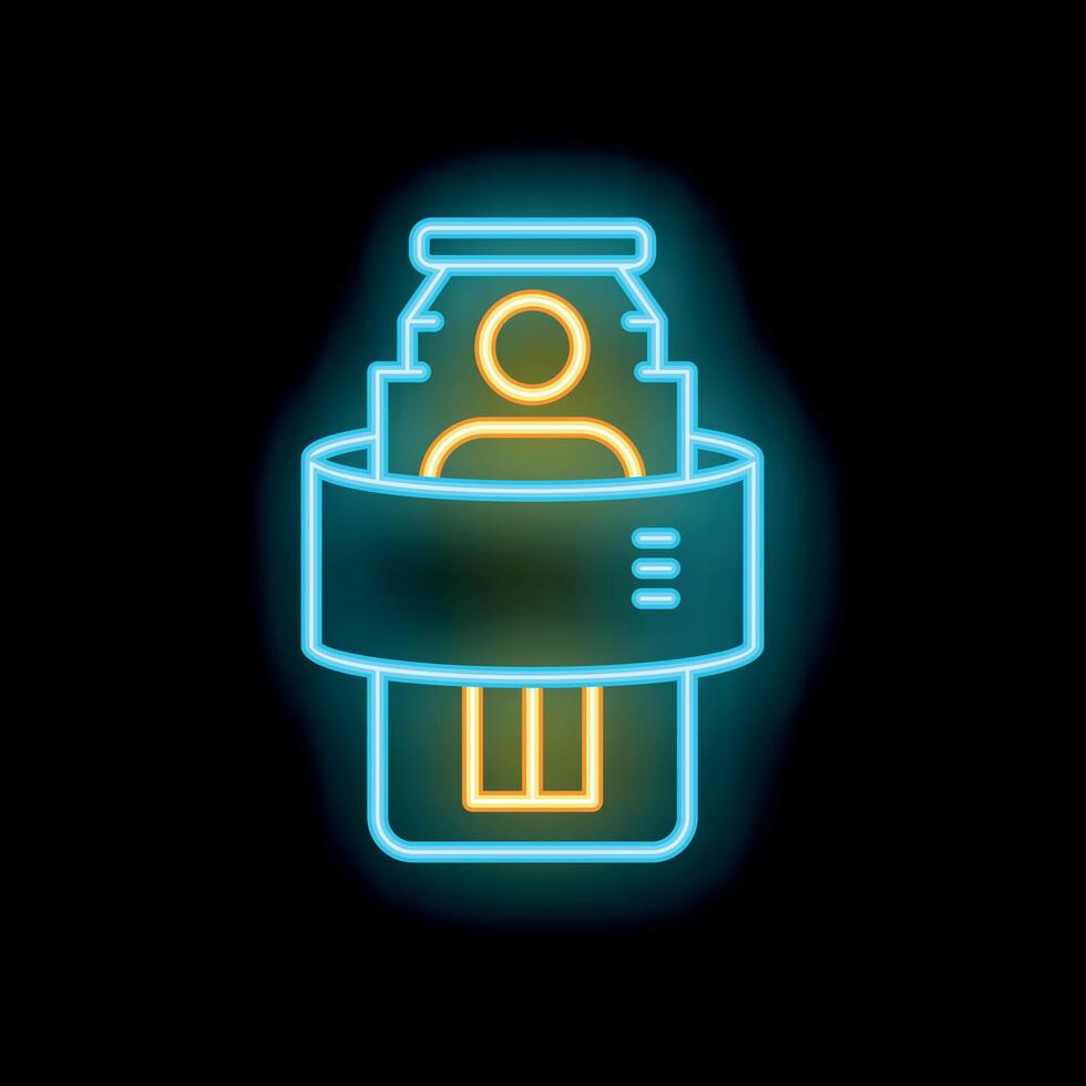 Neon sign showing credit card with digital person for biometric payment vector