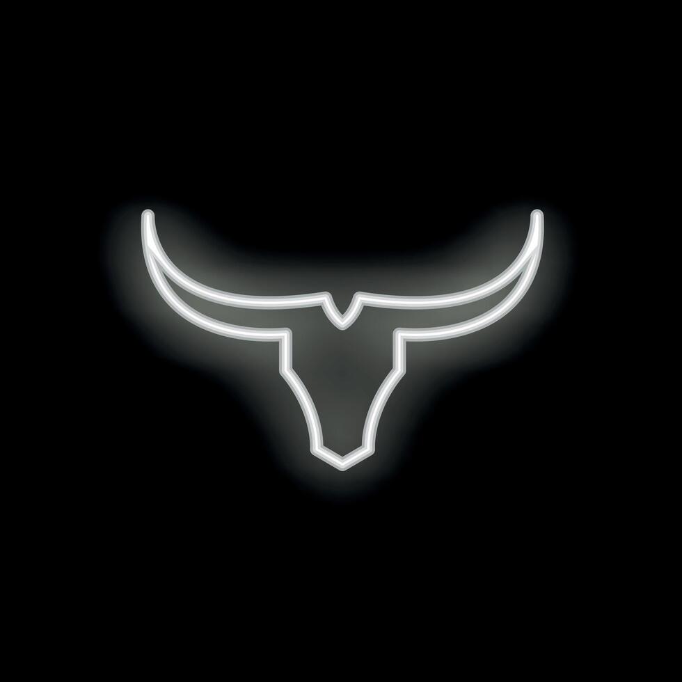White neon sign shaped like a bull skull with large horns on a black background vector