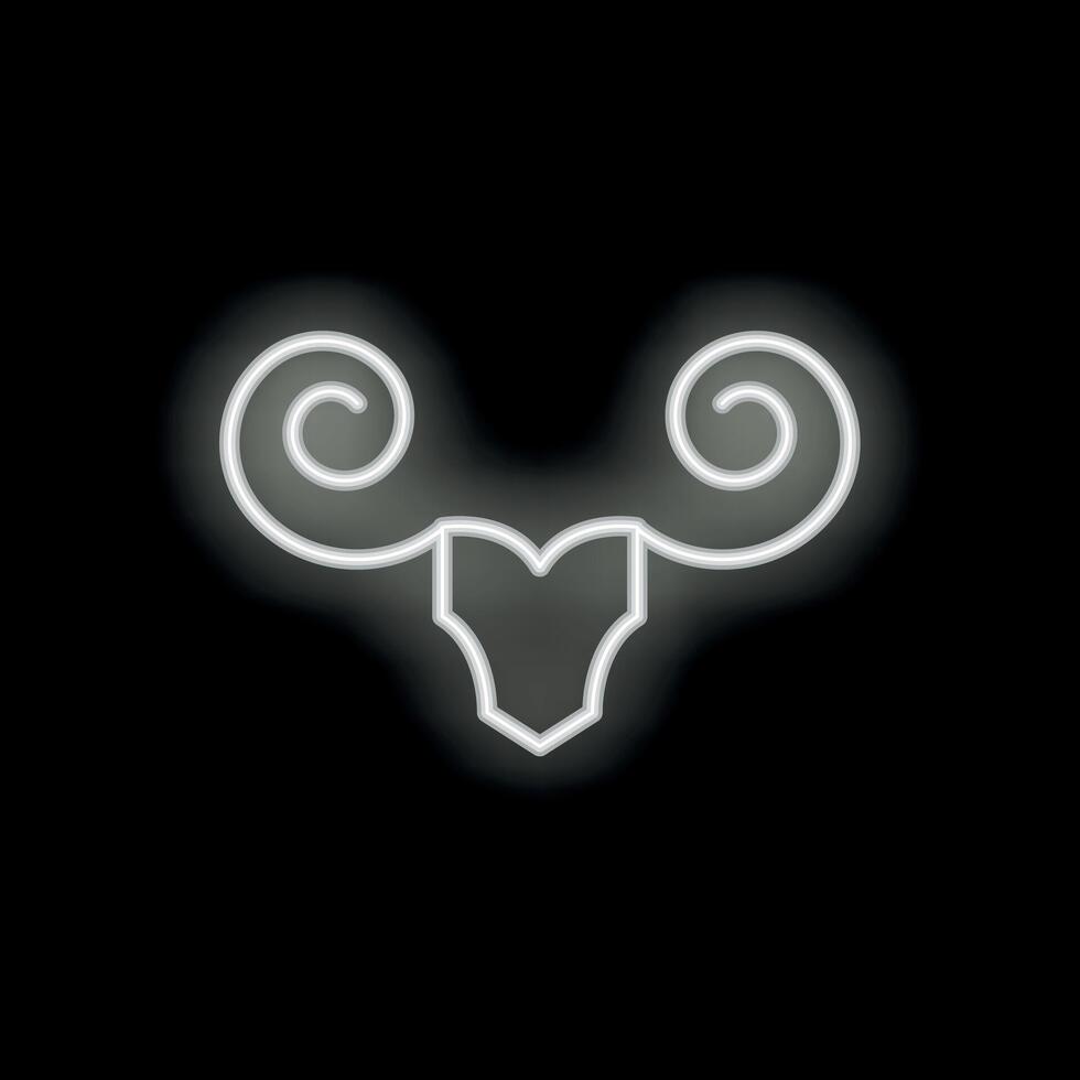 Neon sign representing the head of a ram with large horns on a black background vector