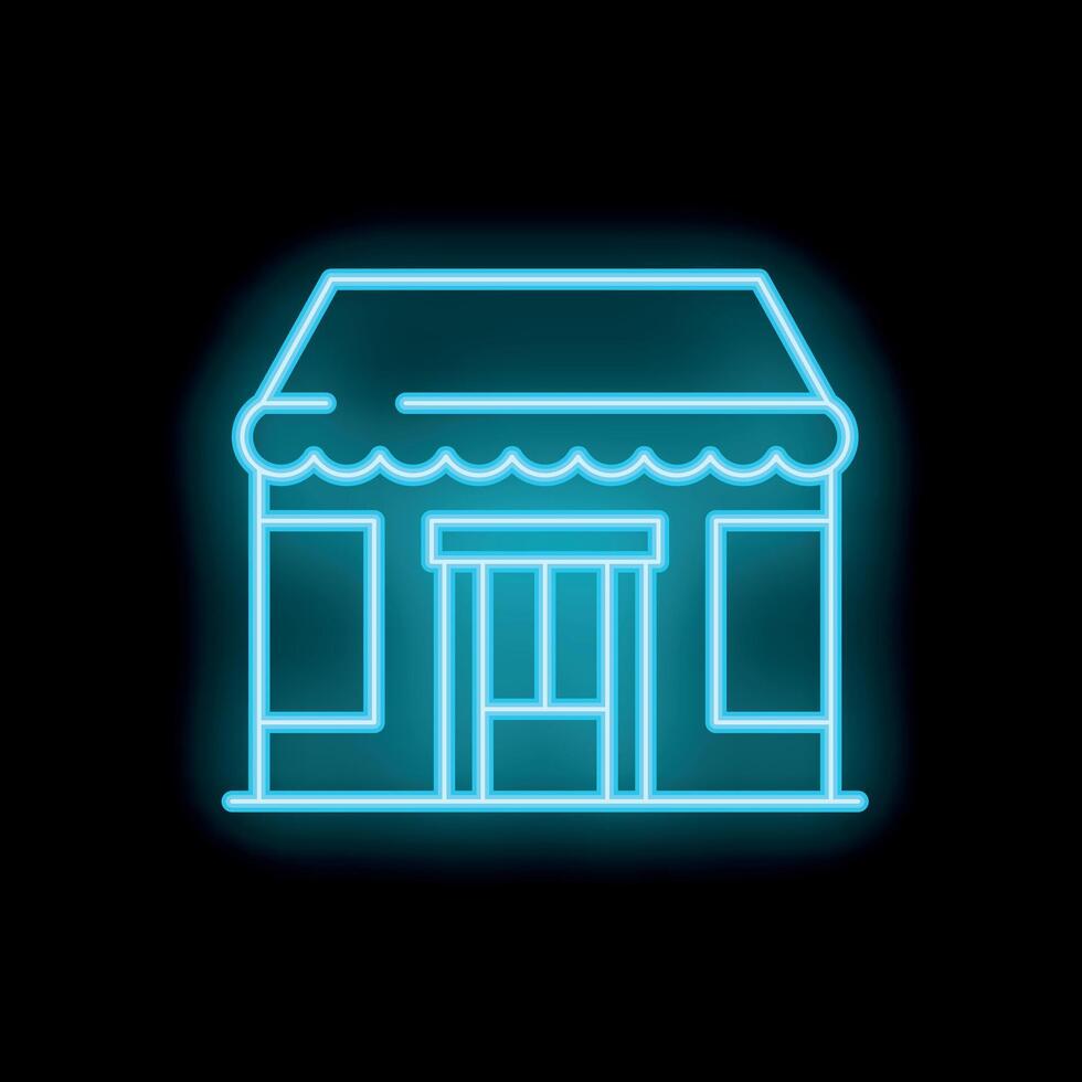 Neon sign representing a store front glowing on black background vector