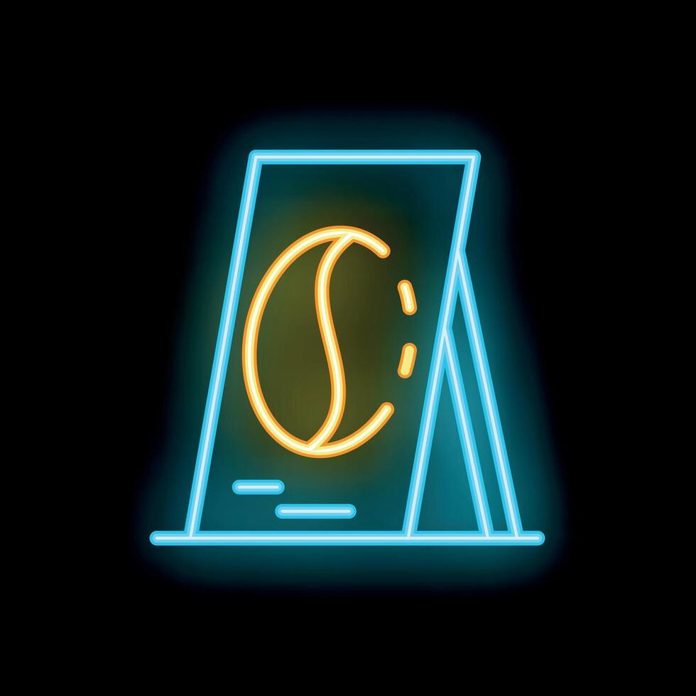 Neon sign showing coffee bean on street at night vector