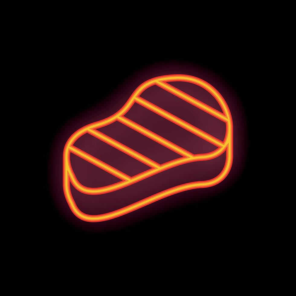 Neon sign showing a grilled steak on black background vector