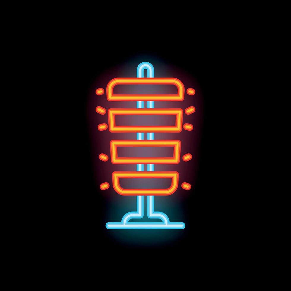 Neon sign representing shawarma spit roasting meat on vertical spit vector