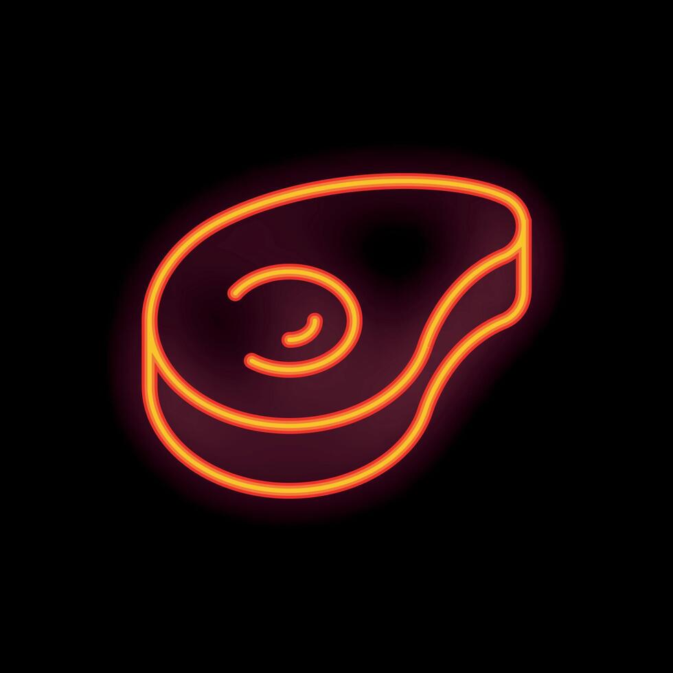 Glowing neon icon of a tasty steak on black background vector