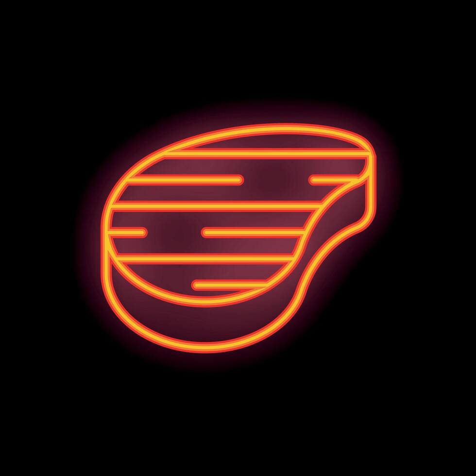 Neon sign depicting a grilled steak on black background vector