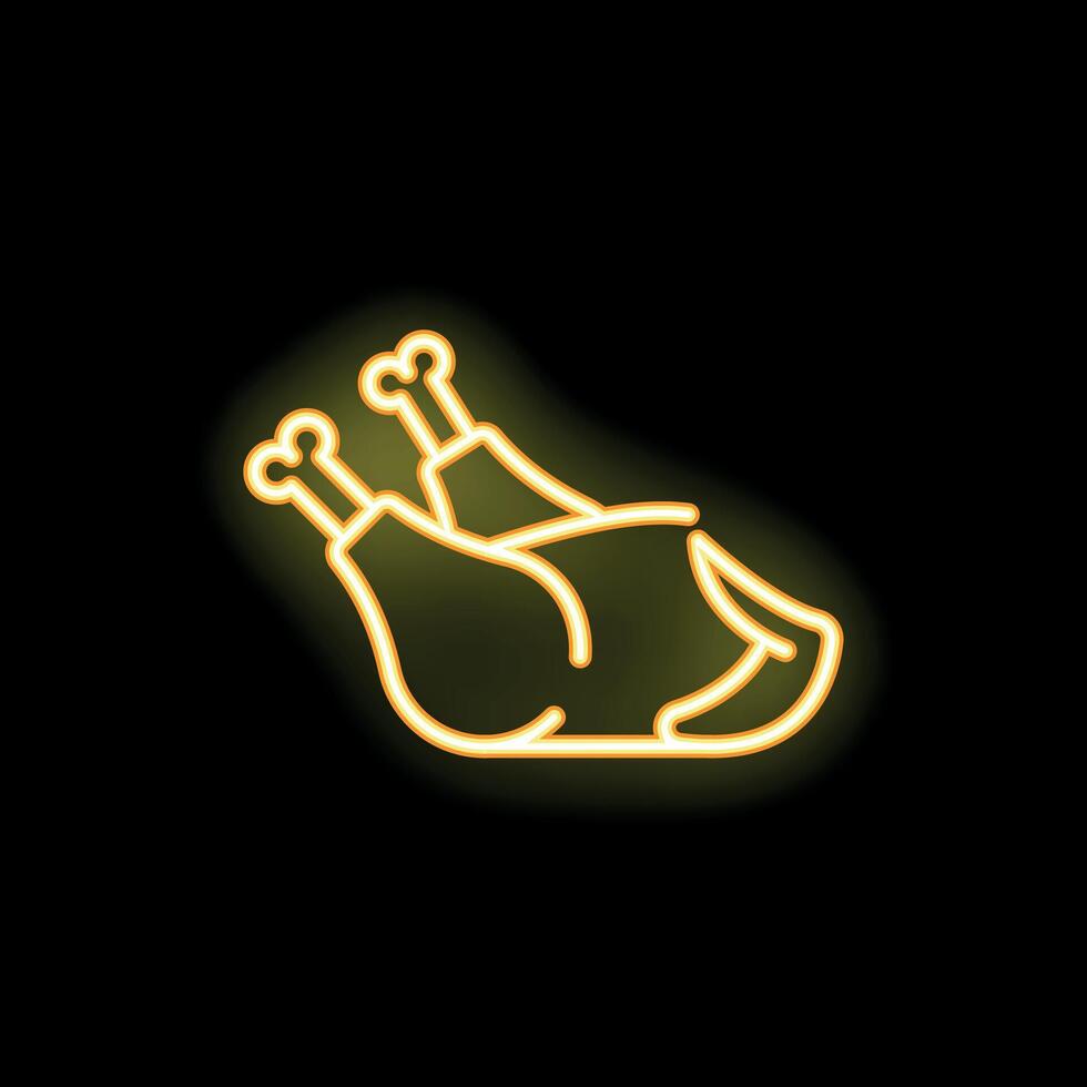 Neon sign showing two roast chicken legs on black background vector