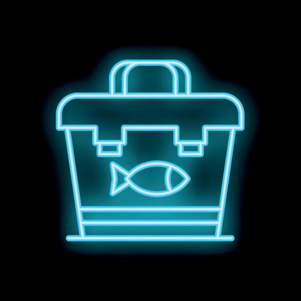 Neon fishing bucket icon glowing on dark background vector