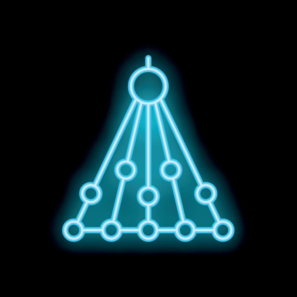 Neon blue organizational chart icon glowing on black background vector