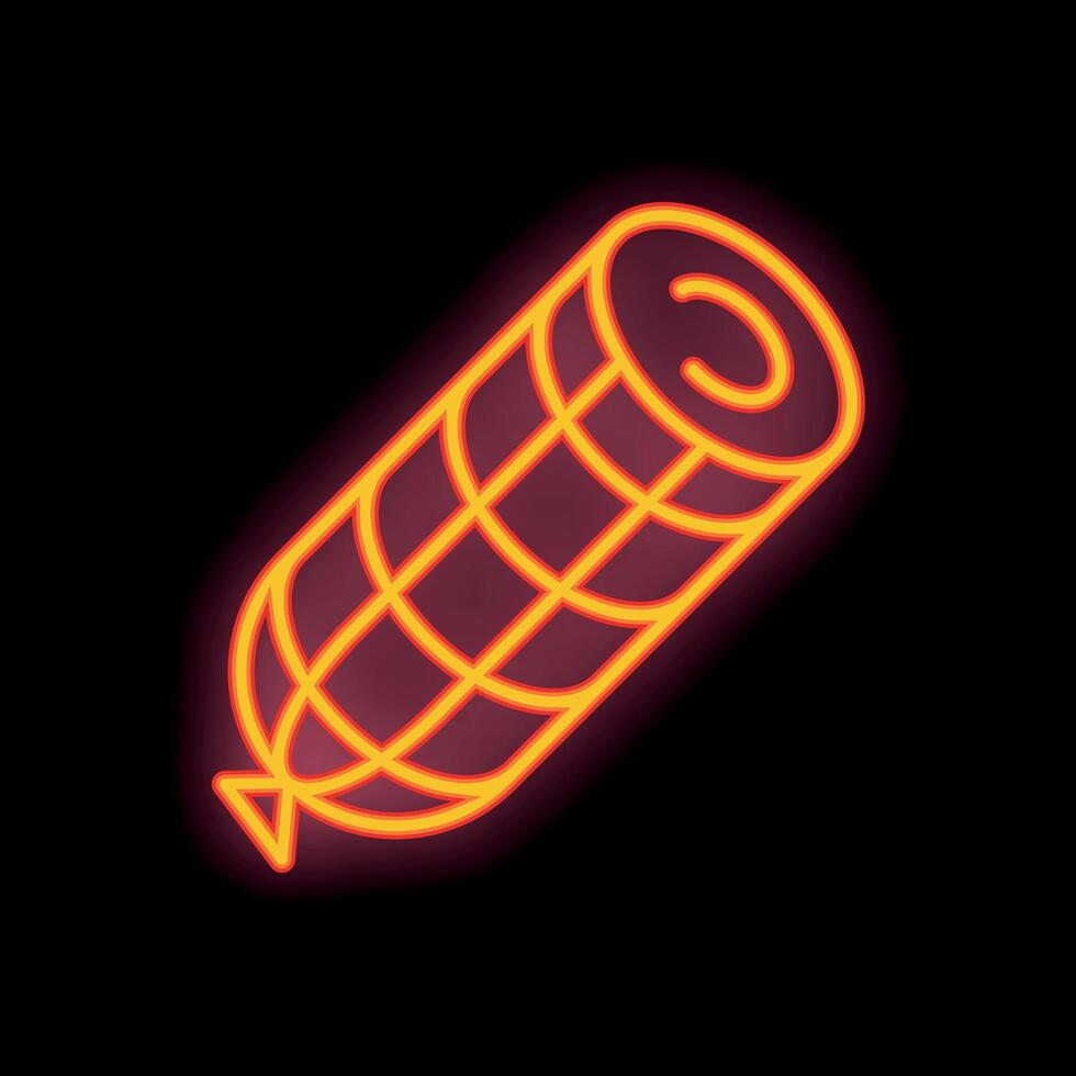 Neon sign depicting a sausage on a black background vector